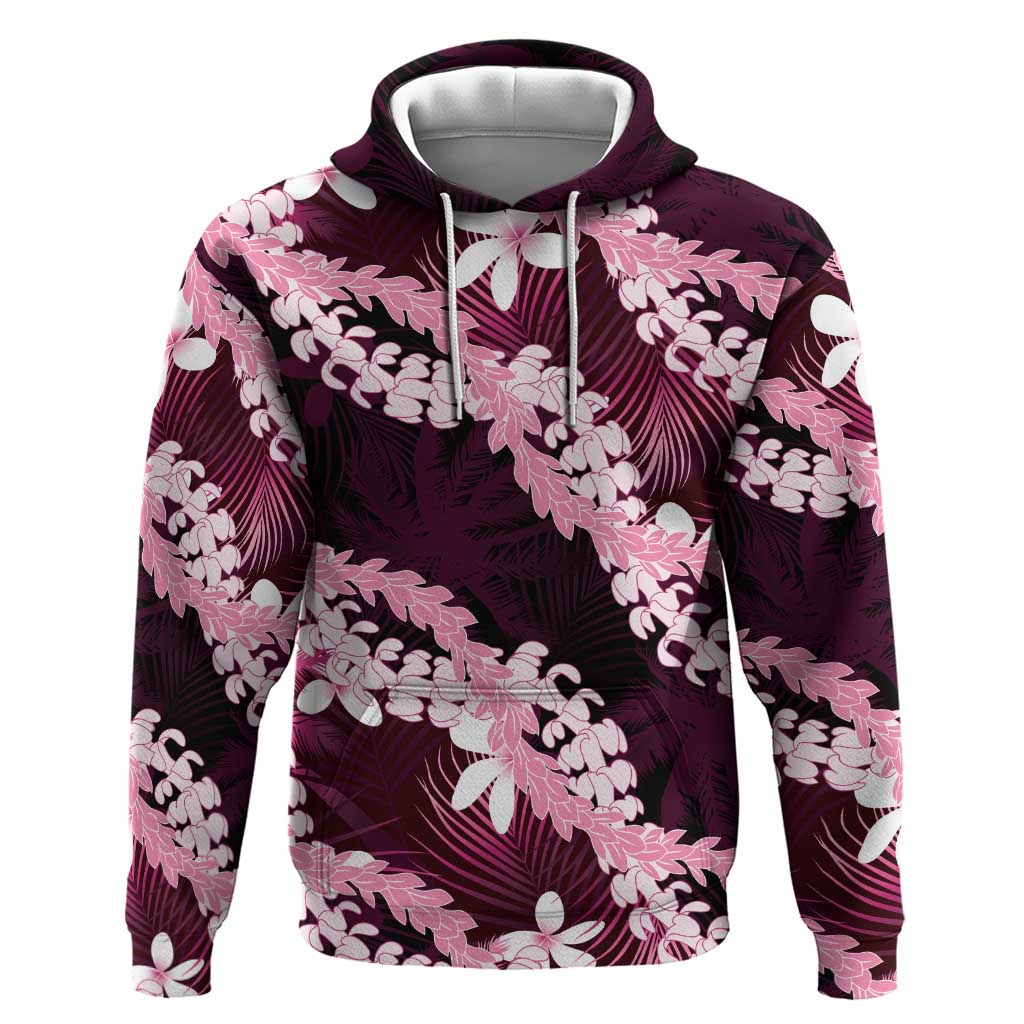 Puakenikeni Maile Lei Hoodie Frangipani Pink Tropical Leaves