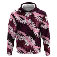 Puakenikeni Maile Lei Hoodie Frangipani Pink Tropical Leaves