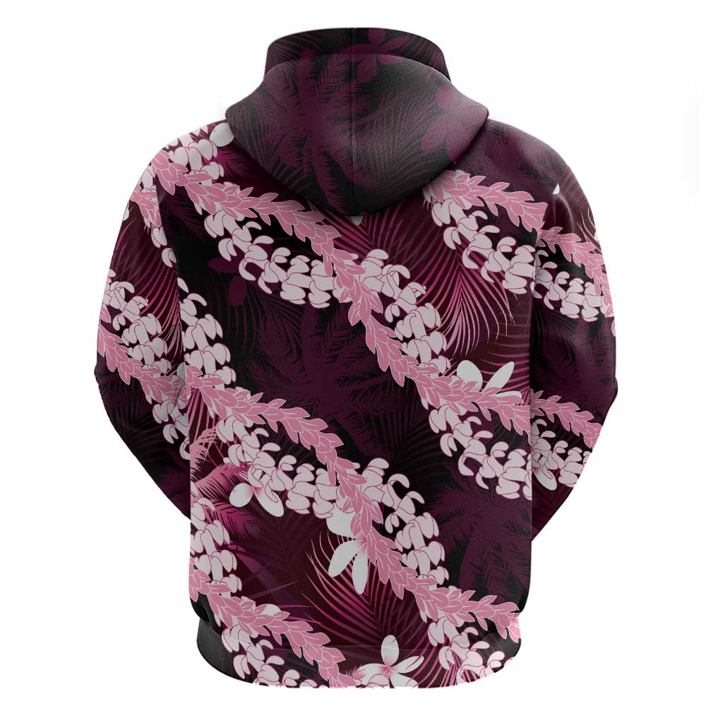 Puakenikeni Maile Lei Hoodie Frangipani Pink Tropical Leaves