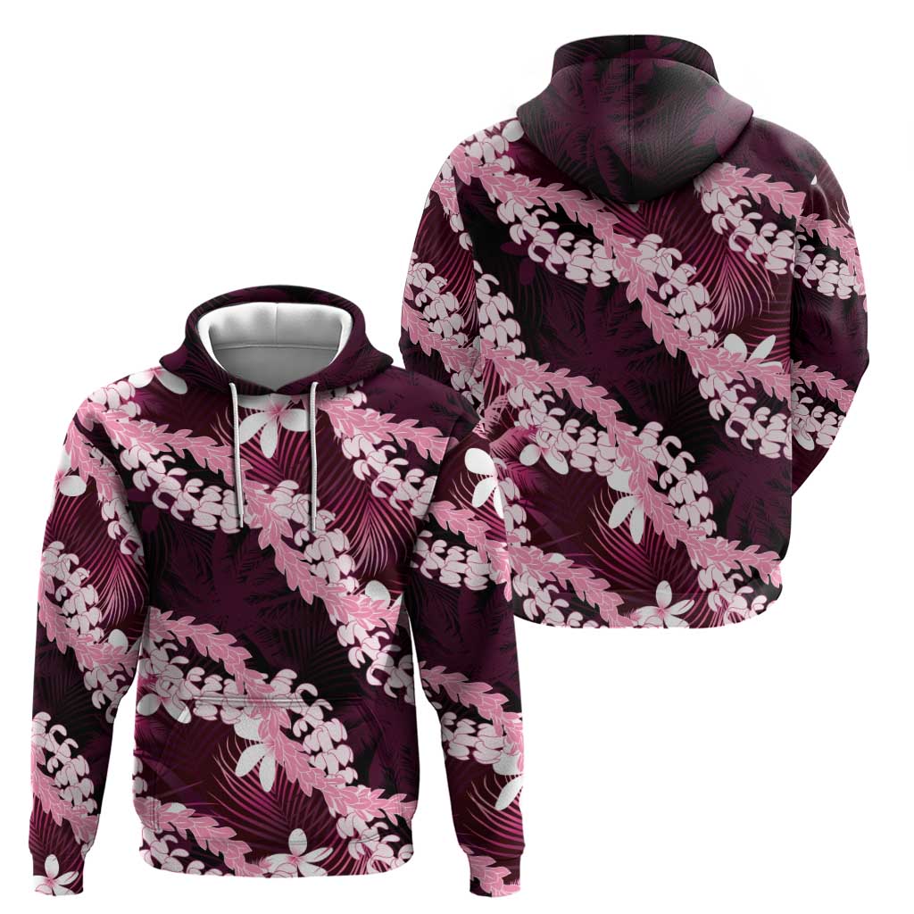 Puakenikeni Maile Lei Hoodie Frangipani Pink Tropical Leaves