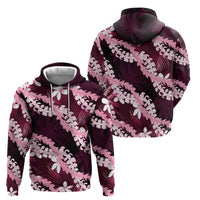 Puakenikeni Maile Lei Hoodie Frangipani Pink Tropical Leaves