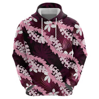 Puakenikeni Maile Lei Hoodie Frangipani Pink Tropical Leaves