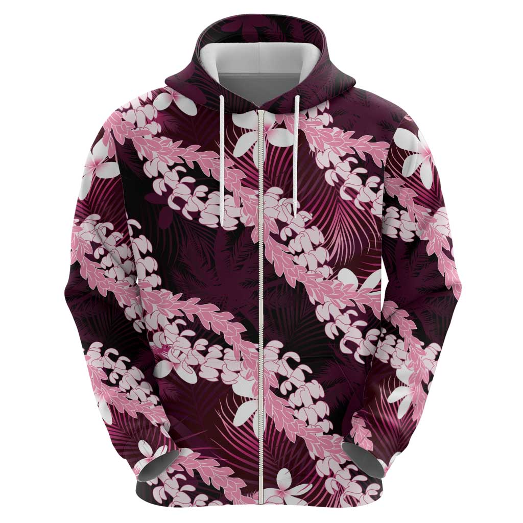 Puakenikeni Maile Lei Hoodie Frangipani Pink Tropical Leaves
