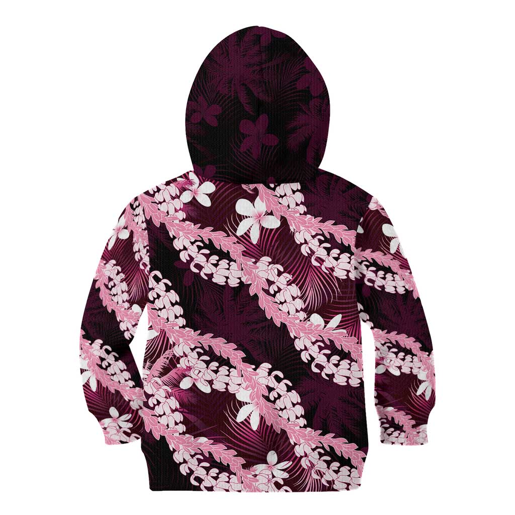 Puakenikeni Maile Lei Kid Hoodie Frangipani Pink Tropical Leaves LT01 - Polynesian Pride