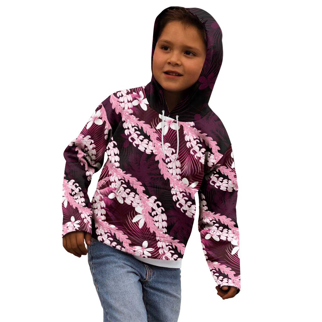 Puakenikeni Maile Lei Kid Hoodie Frangipani Pink Tropical Leaves LT01 - Polynesian Pride