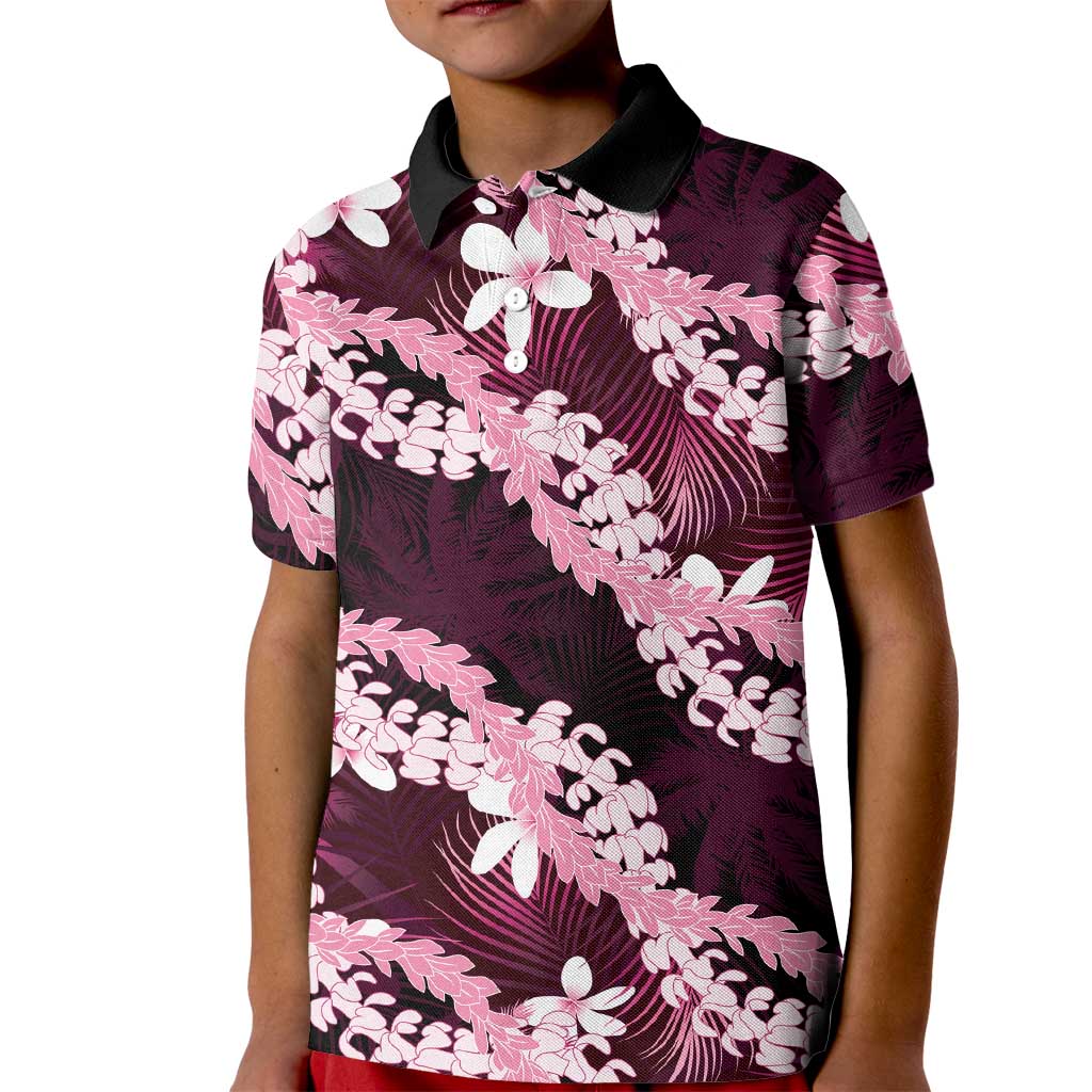 Puakenikeni Maile Lei Kid Polo Shirt Frangipani Pink Tropical Leaves LT01 Kid Pink - Polynesian Pride