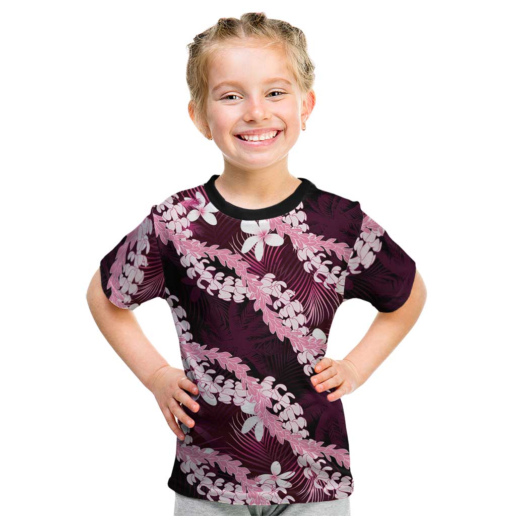 Puakenikeni Maile Lei Kid T Shirt Frangipani Pink Tropical Leaves LT01 Pink - Polynesian Pride