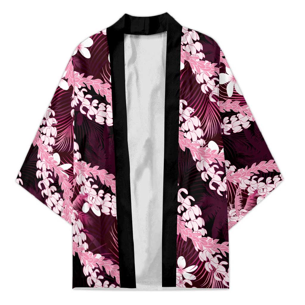 Puakenikeni Maile Lei Kimono Frangipani Pink Tropical Leaves LT01 Unisex Pink - Polynesian Pride