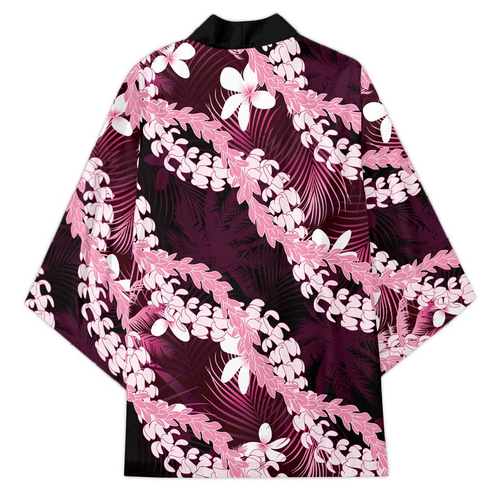 Puakenikeni Maile Lei Kimono Frangipani Pink Tropical Leaves LT01 - Polynesian Pride
