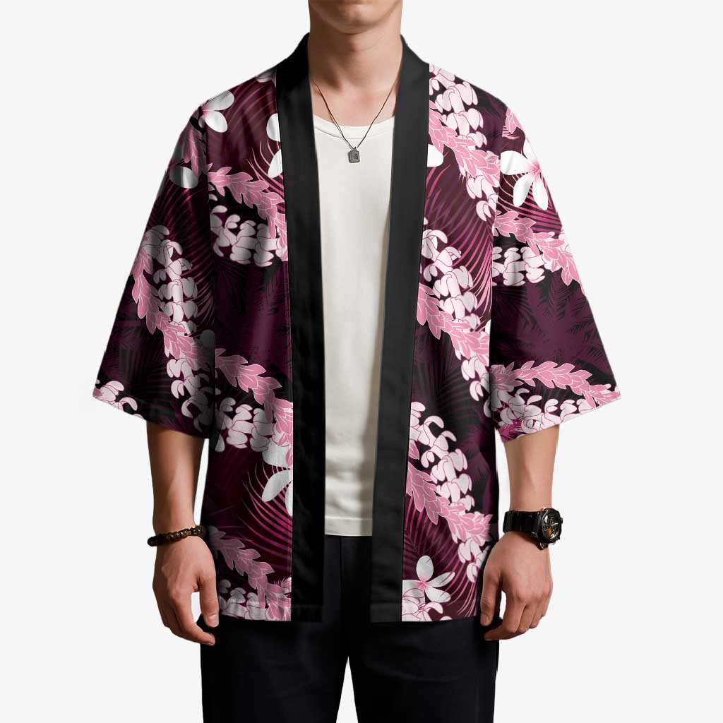 Puakenikeni Maile Lei Kimono Frangipani Pink Tropical Leaves LT01 - Polynesian Pride