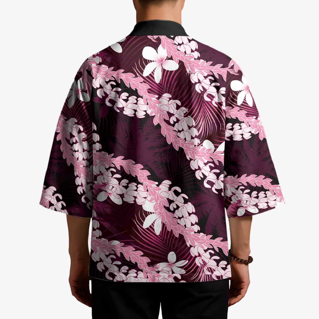 Puakenikeni Maile Lei Kimono Frangipani Pink Tropical Leaves LT01 - Polynesian Pride