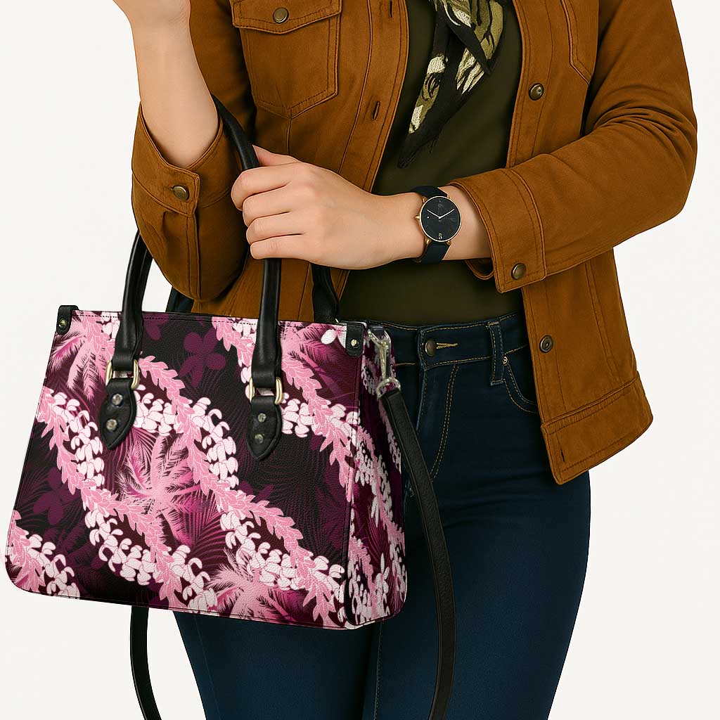 Puakenikeni Maile Lei Leather Bag Frangipani Pink Tropical Leaves LT01 - Polynesian Pride