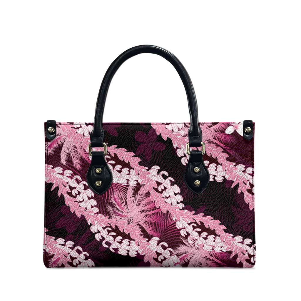 Puakenikeni Maile Lei Leather Bag Frangipani Pink Tropical Leaves LT01 - Polynesian Pride