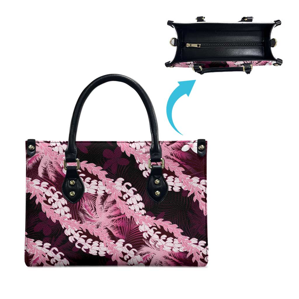 Puakenikeni Maile Lei Leather Bag Frangipani Pink Tropical Leaves LT01 - Polynesian Pride