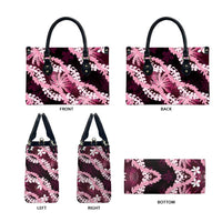 Puakenikeni Maile Lei Leather Bag Frangipani Pink Tropical Leaves LT01 - Polynesian Pride
