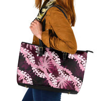 Puakenikeni Maile Lei Leather Tote Bag Frangipani Pink Tropical Leaves LT01 Pink - Polynesian Pride