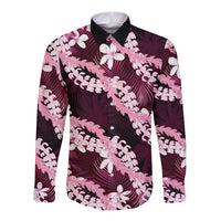 Puakenikeni Maile Lei Long Sleeve Button Shirt Frangipani Pink Tropical Leaves LT01 Unisex Pink - Polynesian Pride
