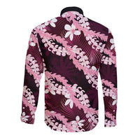 Puakenikeni Maile Lei Long Sleeve Button Shirt Frangipani Pink Tropical Leaves LT01 - Polynesian Pride