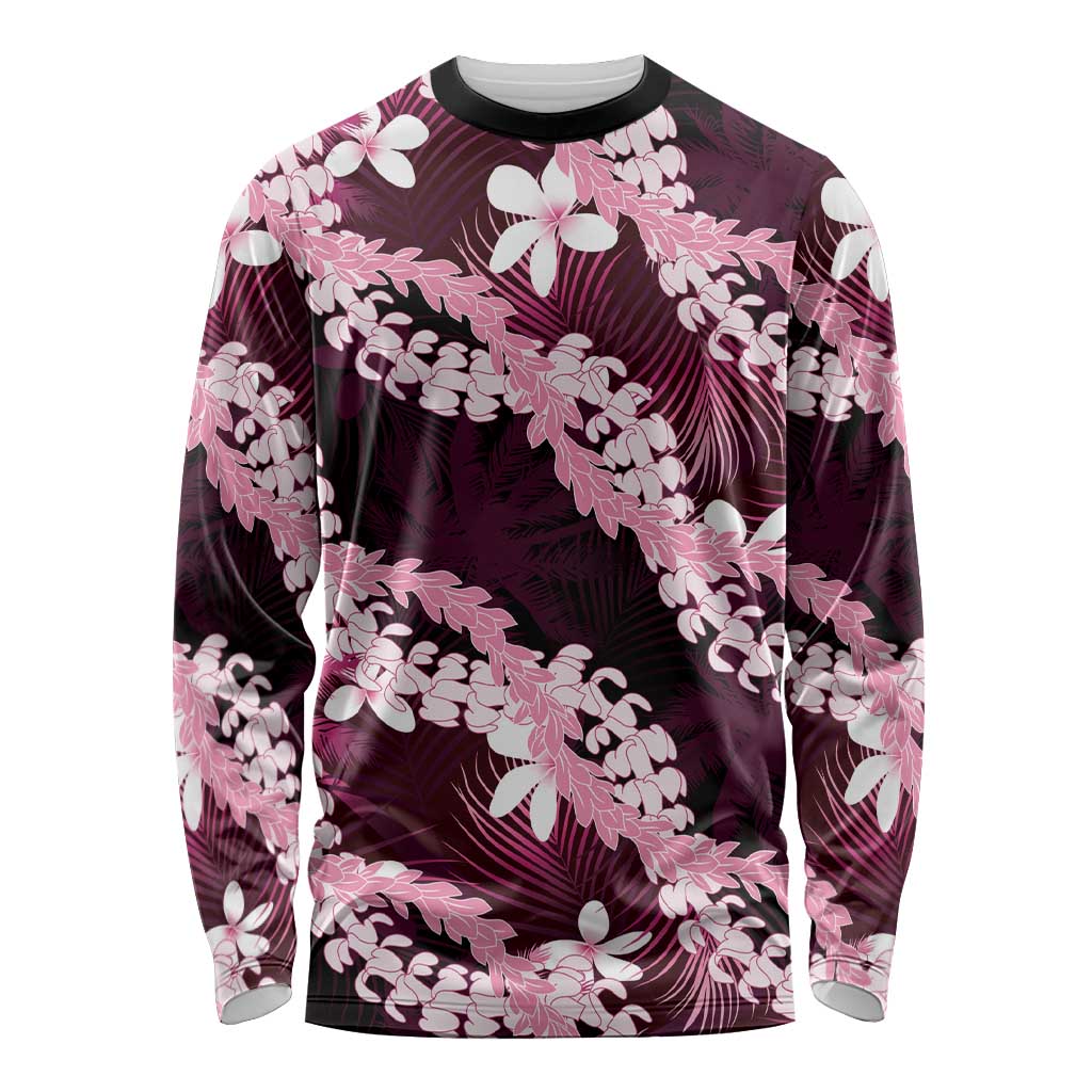 Puakenikeni Maile Lei Long Sleeve Shirt Frangipani Pink Tropical Leaves LT01 Unisex Pink - Polynesian Pride