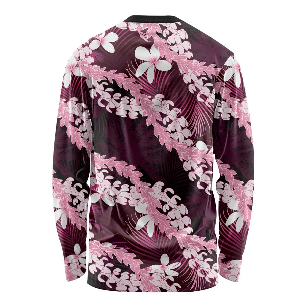 Puakenikeni Maile Lei Long Sleeve Shirt Frangipani Pink Tropical Leaves LT01 - Polynesian Pride