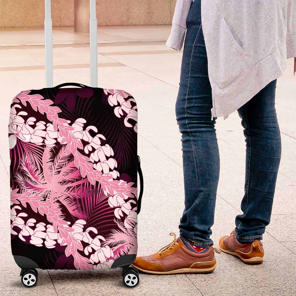 Puakenikeni Maile Lei Luggage Cover Frangipani Pink Tropical Leaves LT01 Pink - Polynesian Pride