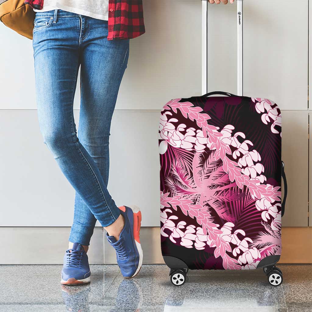 Puakenikeni Maile Lei Luggage Cover Frangipani Pink Tropical Leaves LT01 - Polynesian Pride