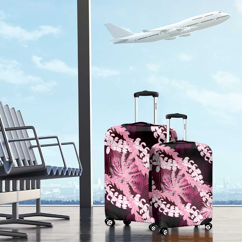 Puakenikeni Maile Lei Luggage Cover Frangipani Pink Tropical Leaves LT01 - Polynesian Pride
