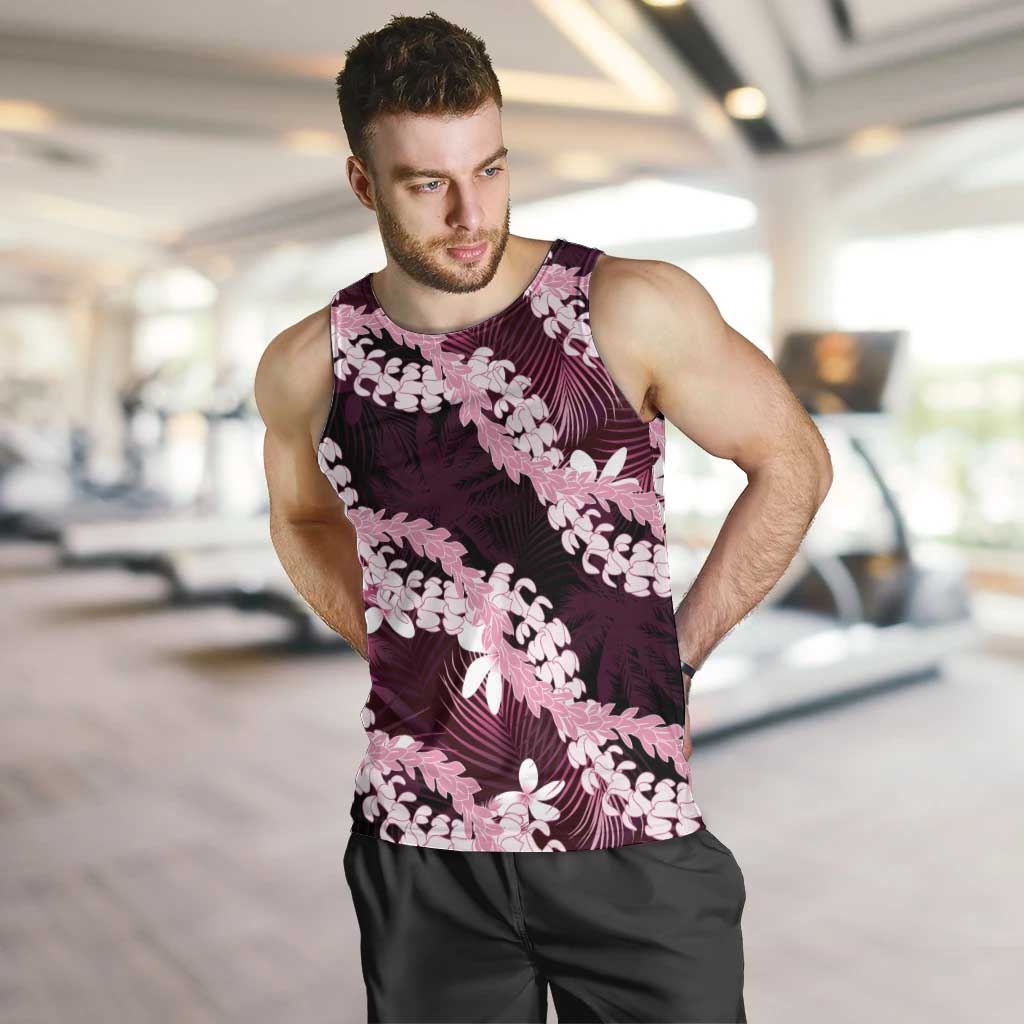 Puakenikeni Maile Lei Men Tank Top Frangipani Pink Tropical Leaves LT01 Pink - Polynesian Pride