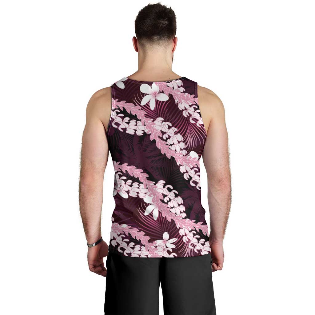 Puakenikeni Maile Lei Men Tank Top Frangipani Pink Tropical Leaves LT01 - Polynesian Pride