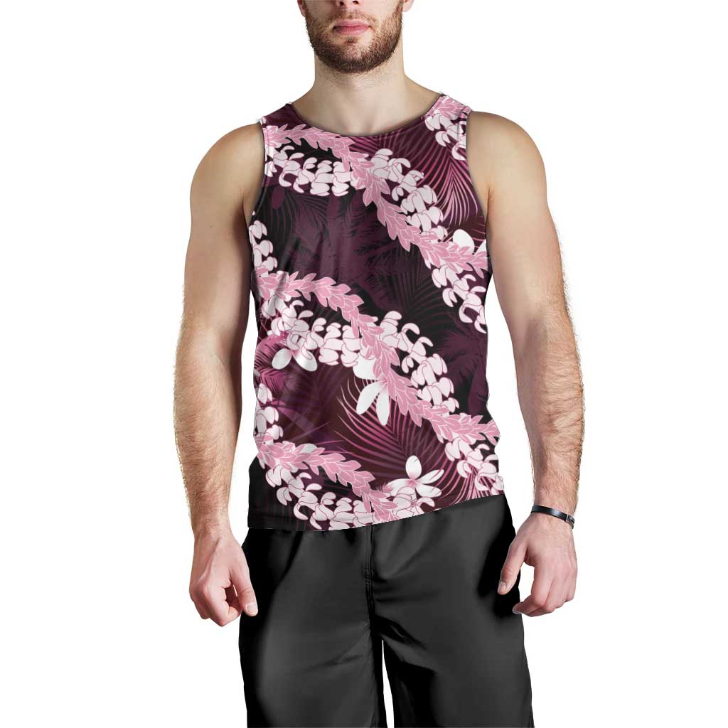 Puakenikeni Maile Lei Men Tank Top Frangipani Pink Tropical Leaves LT01 - Polynesian Pride