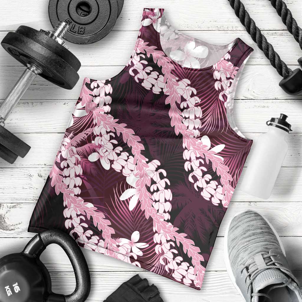 Puakenikeni Maile Lei Men Tank Top Frangipani Pink Tropical Leaves LT01 - Polynesian Pride