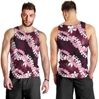 Puakenikeni Maile Lei Men Tank Top Frangipani Pink Tropical Leaves LT01 - Polynesian Pride