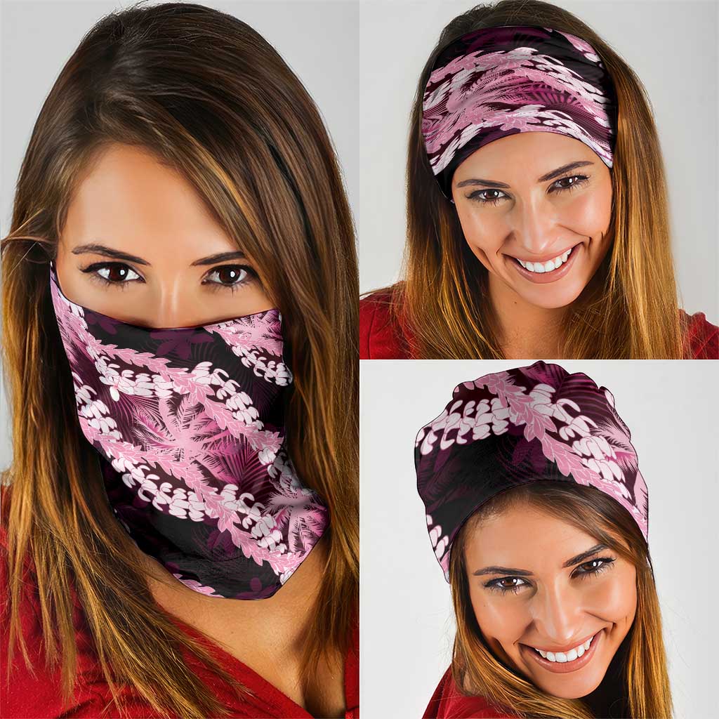 Puakenikeni Maile Lei Neck Gaiter Frangipani Pink Tropical Leaves LT01 - Polynesian Pride