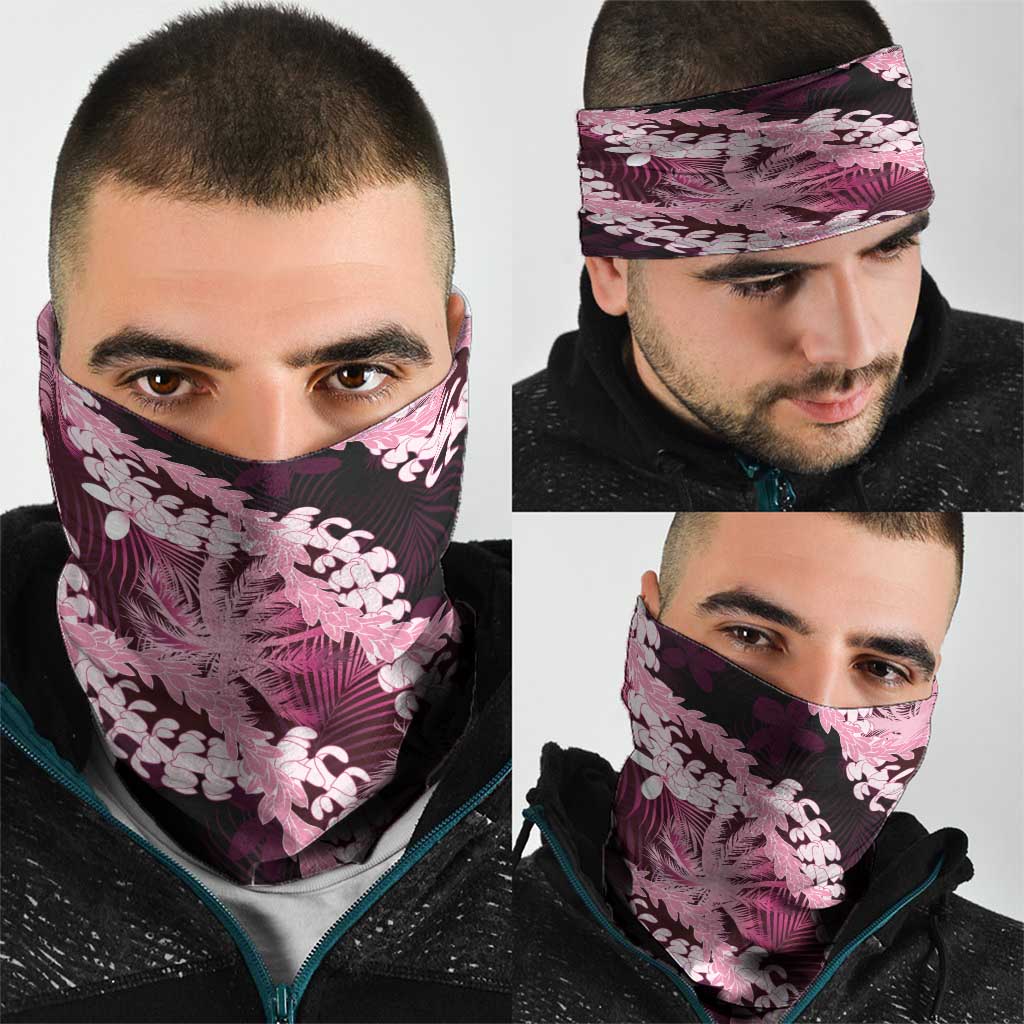 Puakenikeni Maile Lei Neck Gaiter Frangipani Pink Tropical Leaves LT01 - Polynesian Pride