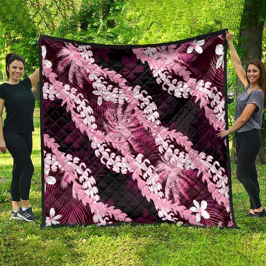 Puakenikeni Maile Lei Quilt Frangipani Pink Tropical Leaves