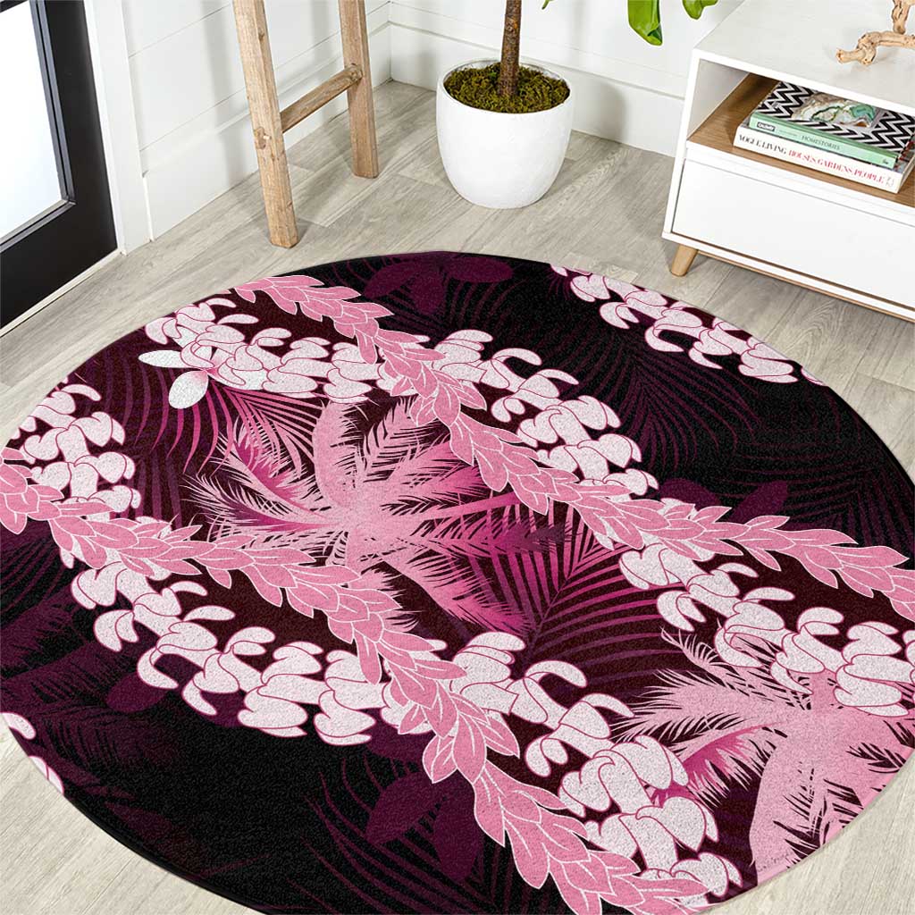 Puakenikeni Maile Lei Round Carpet Frangipani Pink Tropical Leaves LT01 Pink - Polynesian Pride