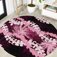 Puakenikeni Maile Lei Round Carpet Frangipani Pink Tropical Leaves LT01 Pink - Polynesian Pride