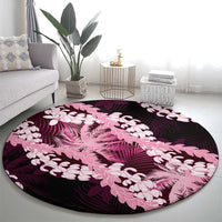 Puakenikeni Maile Lei Round Carpet Frangipani Pink Tropical Leaves LT01 - Polynesian Pride