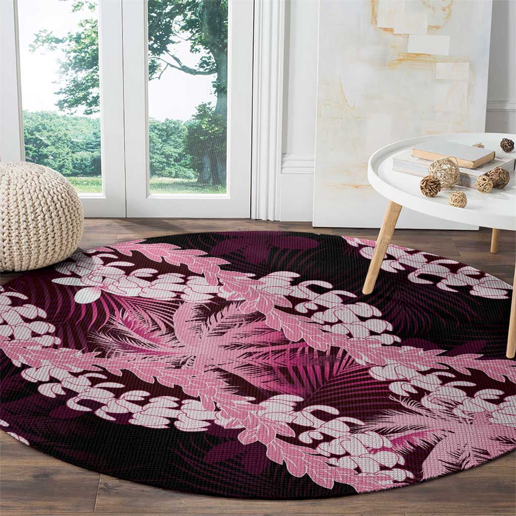 Puakenikeni Maile Lei Round Carpet Frangipani Pink Tropical Leaves LT01 - Polynesian Pride
