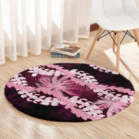 Puakenikeni Maile Lei Round Carpet Frangipani Pink Tropical Leaves LT01 - Polynesian Pride