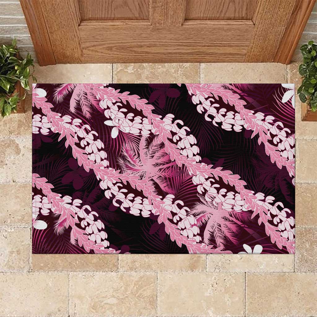 Puakenikeni Maile Lei Rubber Doormat Frangipani Pink Tropical Leaves