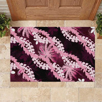 Puakenikeni Maile Lei Rubber Doormat Frangipani Pink Tropical Leaves