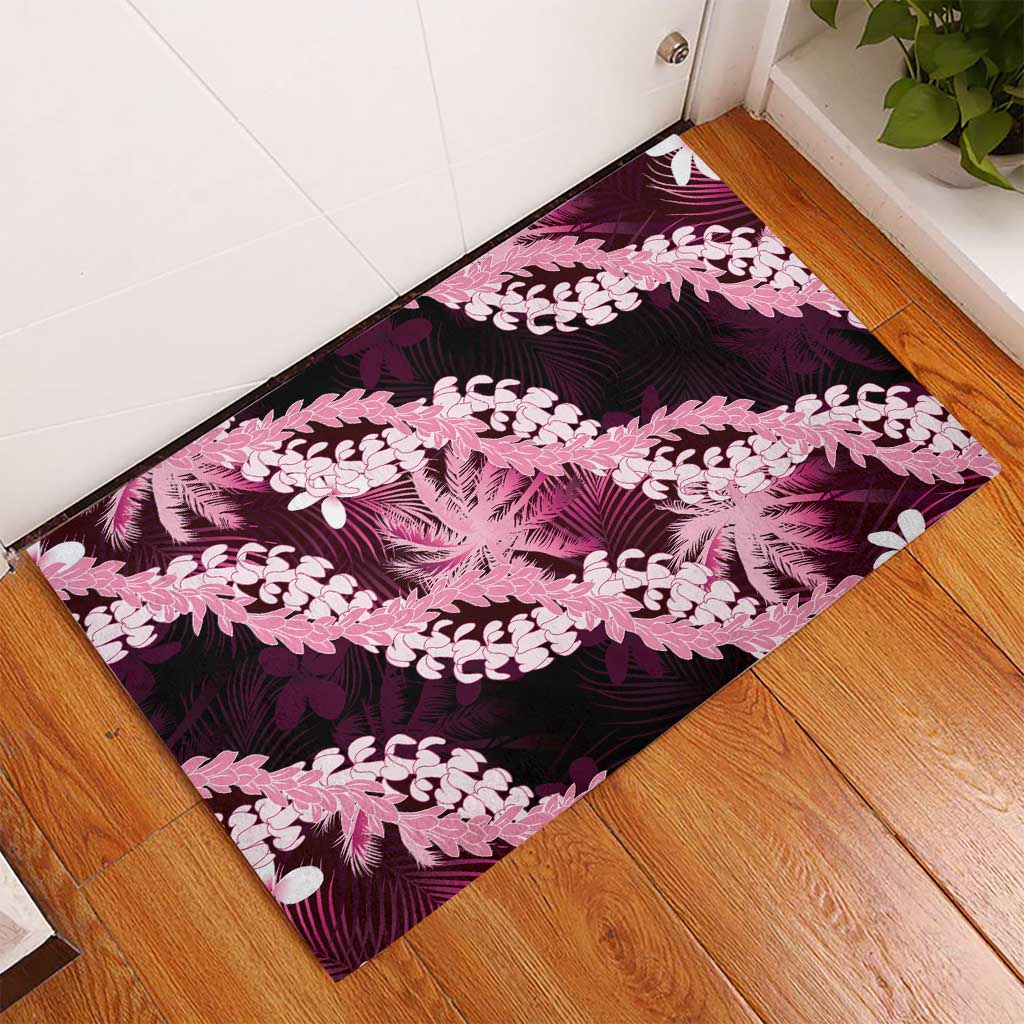 Puakenikeni Maile Lei Rubber Doormat Frangipani Pink Tropical Leaves