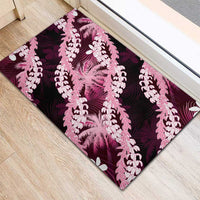 Puakenikeni Maile Lei Rubber Doormat Frangipani Pink Tropical Leaves
