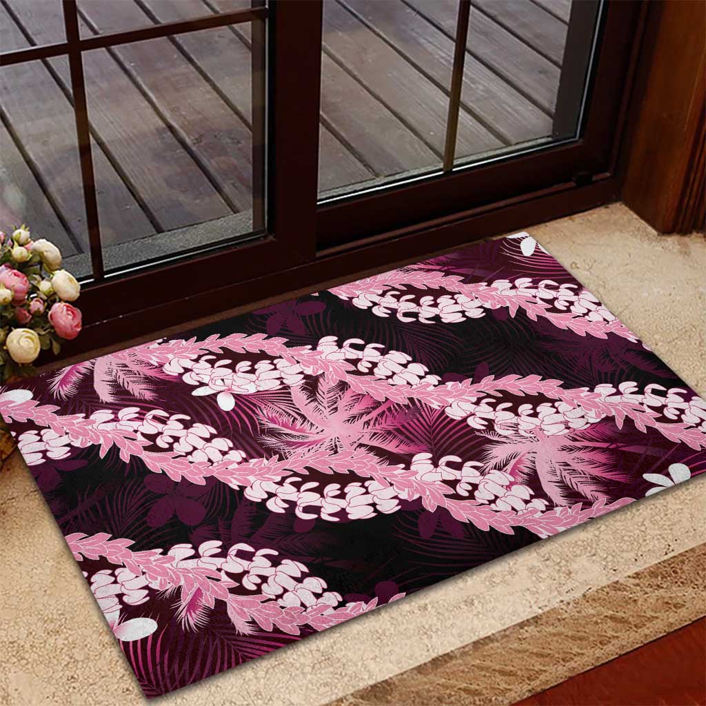 Puakenikeni Maile Lei Rubber Doormat Frangipani Pink Tropical Leaves