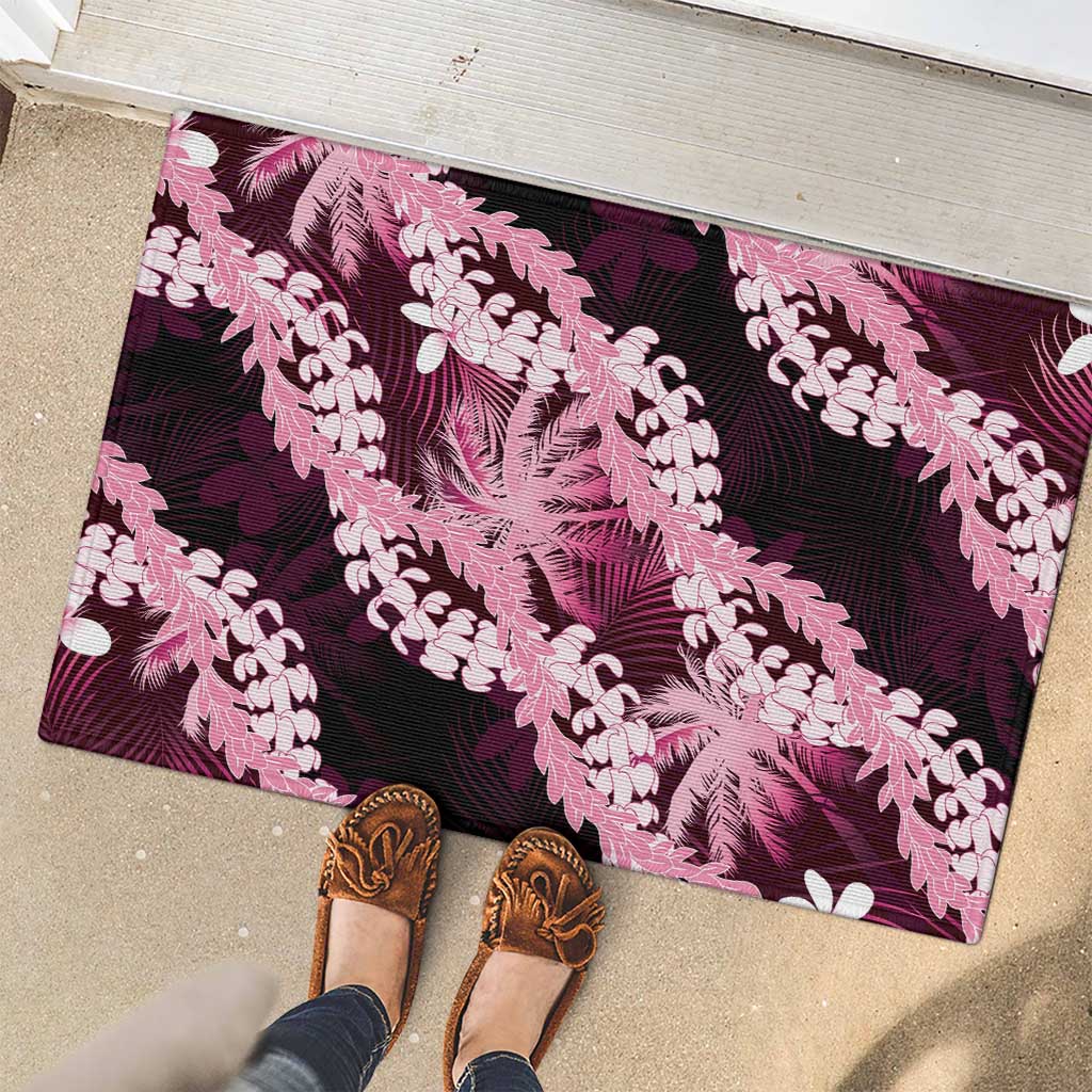 Puakenikeni Maile Lei Rubber Doormat Frangipani Pink Tropical Leaves