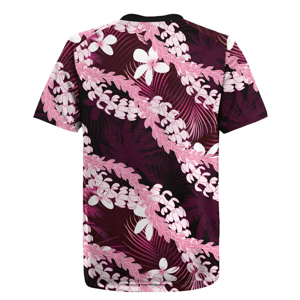 Puakenikeni Maile Lei Rugby Jersey Frangipani Pink Tropical Leaves LT01 - Polynesian Pride
