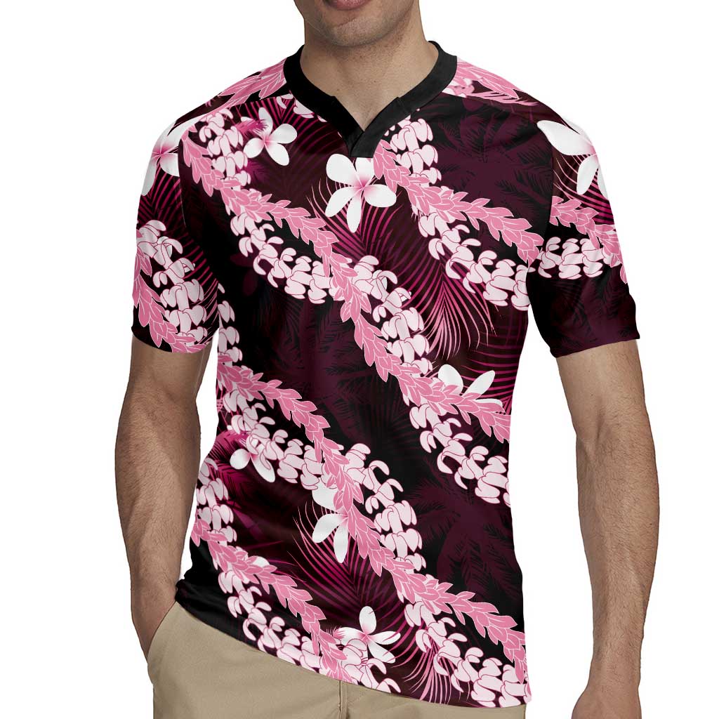 Puakenikeni Maile Lei Rugby Jersey Frangipani Pink Tropical Leaves LT01 - Polynesian Pride