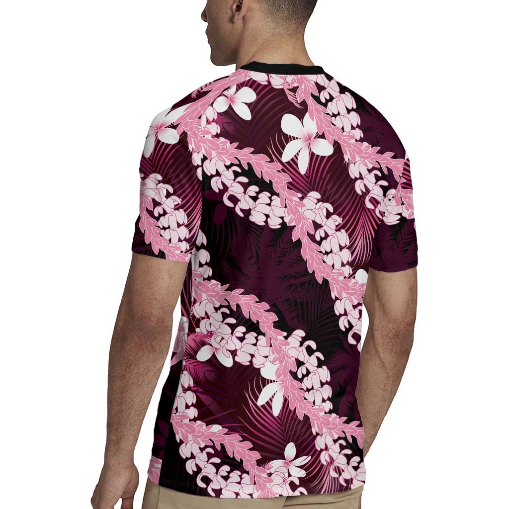 Puakenikeni Maile Lei Rugby Jersey Frangipani Pink Tropical Leaves LT01 - Polynesian Pride