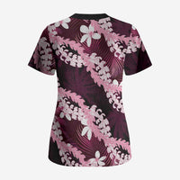 Puakenikeni Maile Lei Scrub Top Frangipani Pink Tropical Leaves